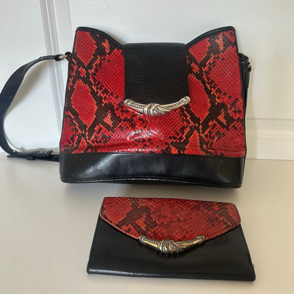 Brighton Vintage Red Snakeskin Python Embossed Le… - image 3